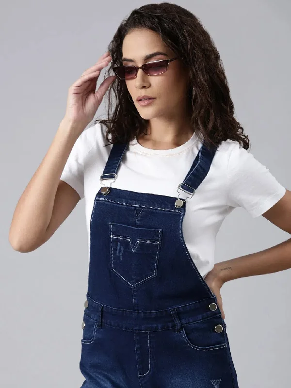 Women's Casual Dresses Women Navy Blue Solid Dungaree-LT-DS-7116-Navyblue