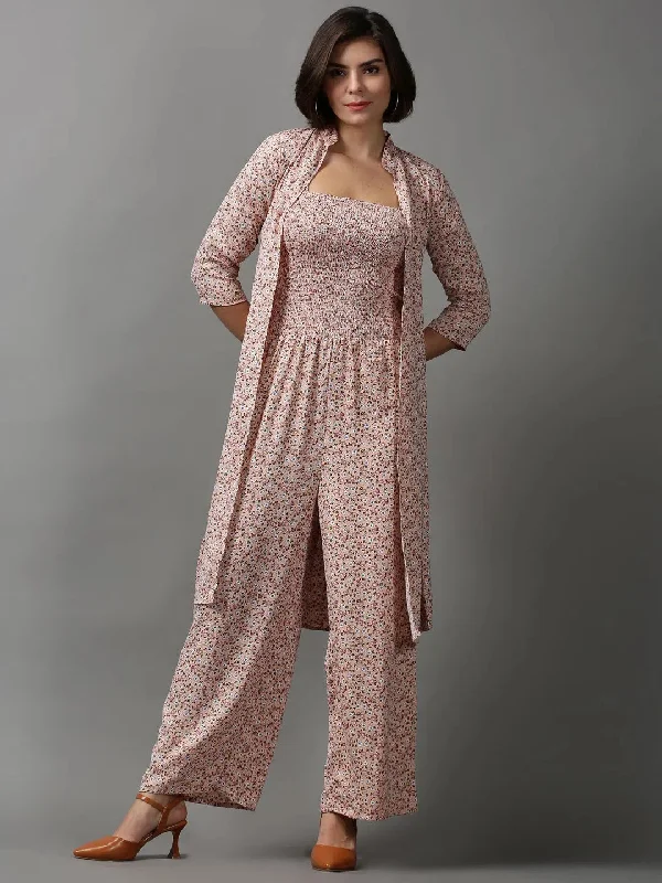 Sophisticated Style Women's Pink Printed Jumpsuit-AE-15018-Peach