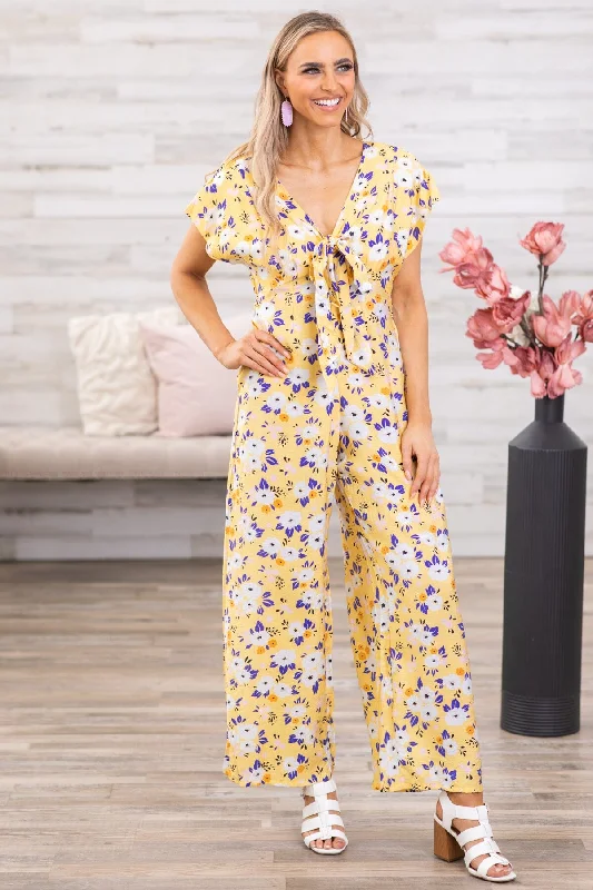 Flash Sales This Week Yellow Floral Flutter Sleeve Jumpsuit