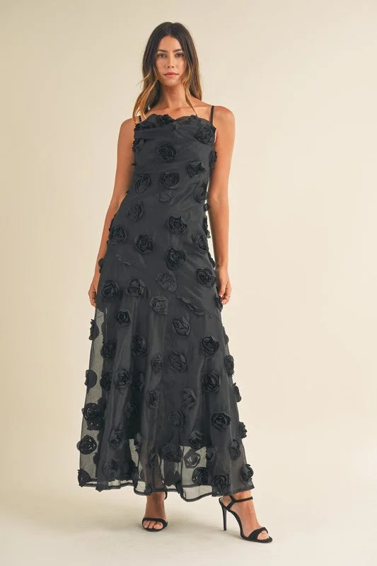 Bold Prints Casual Chic Floral Splendor Black Maxi Dress