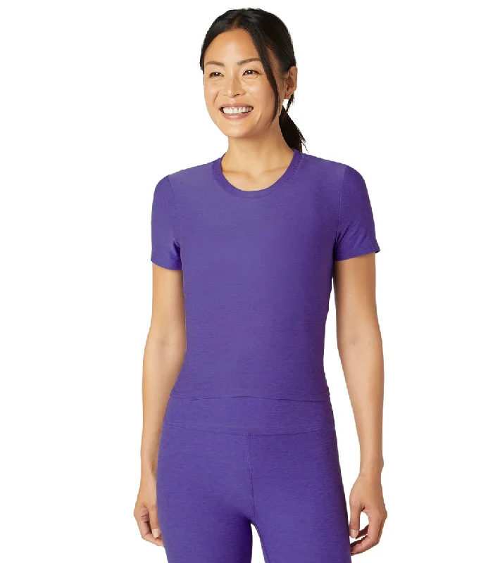 Runway Inspired Wear Beyond Yoga Featherweight Peekaboo Cropped Tee Ultra Violet Heather