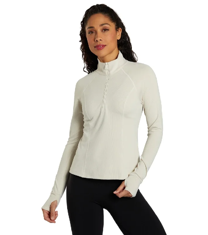 Sophisticated Fashion Beyond Yoga Heather Rib Take a Hike Zip Pullover Cream Heather