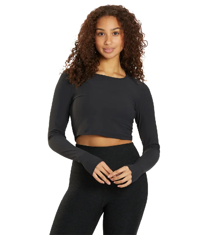 Affordable Women's Clothing Sale Online Beyond Yoga Performance Knit Resilient Cropped Pullover Black