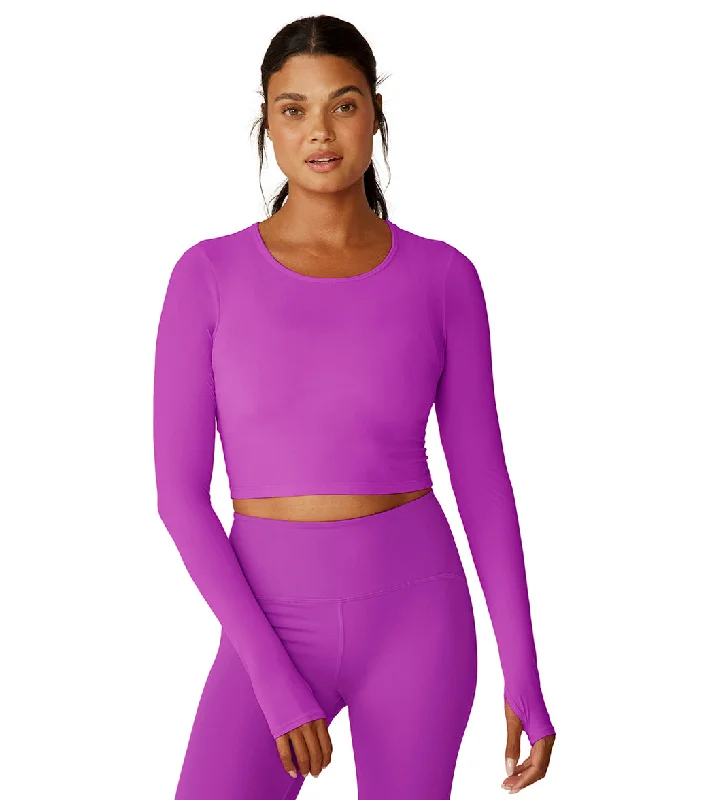 Exclusive Women's Fashion Collection Beyond Yoga Performance Knit Resilient Cropped Pullover Violet Berry