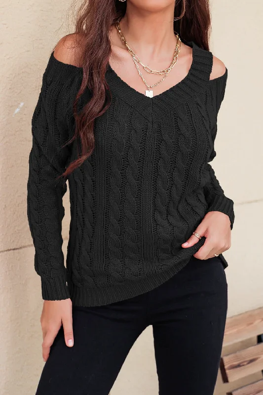 Athleisure Wear Special Offer Cable-Knit Cold-Shoulder Long Sleeve Sweater