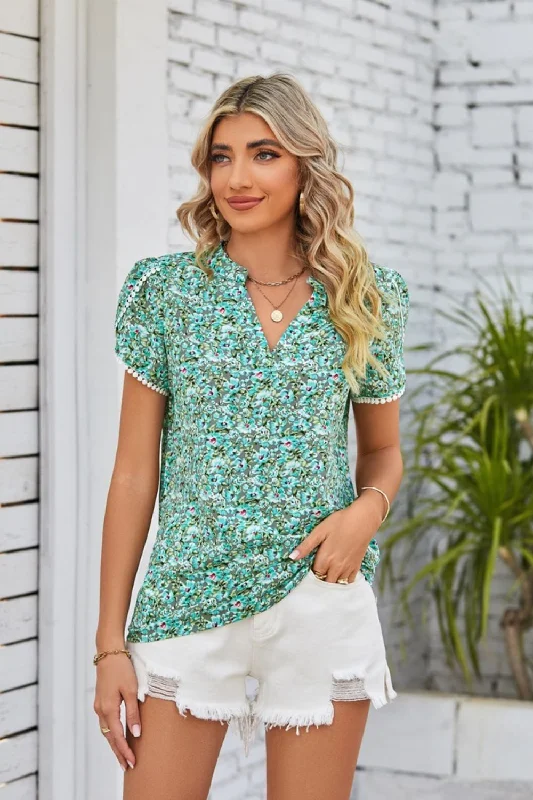 Gorgeous Glamour Collection Floral Notched Neck Blouse