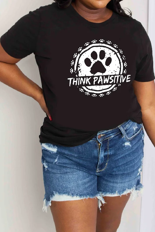 Winter Wardrobe Clearance Simply Love Full Size THINK PAWSITIVE Graphic Cotton Tee