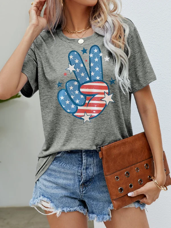 Extreme Clearance Deals US Flag Peace Sign Hand Graphic Tee