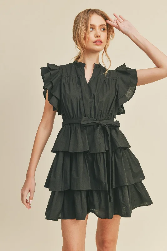 Hot Deals Black Ruffle Tiered Mini Dress