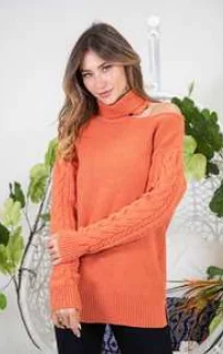 Best Online Boutiques For Women Decision's Yours Cold Shoulder Sweater (Rust)