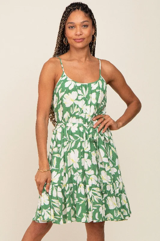 Valentine's Special Green Floral Ruffle Dress