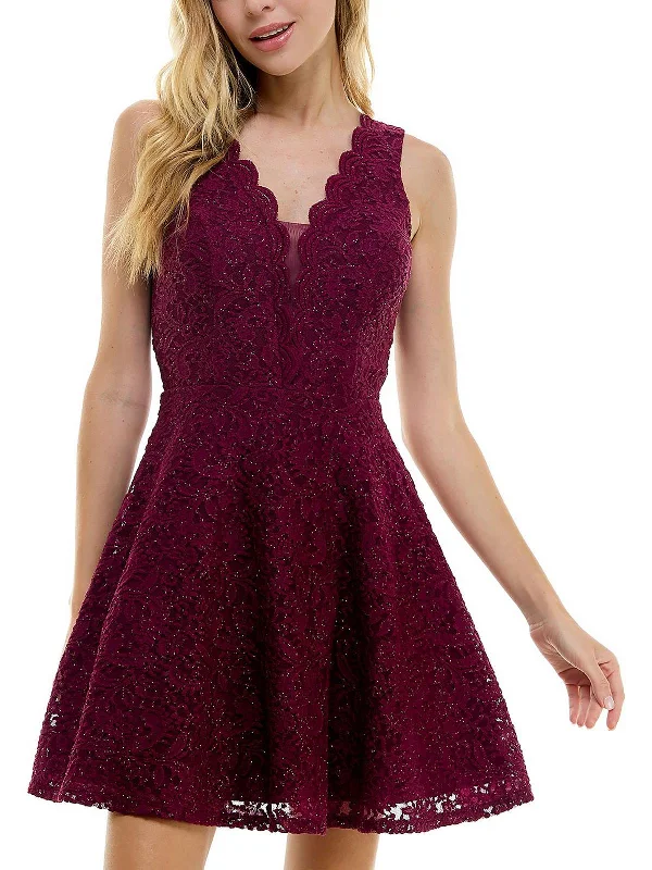 Vintage Fashion Juniors Womens Lace Glitter Fit & Flare Dress