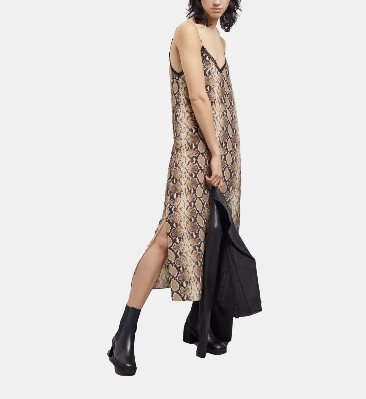 Flash Sale Online Long Snakeskin Print Babydoll Dress