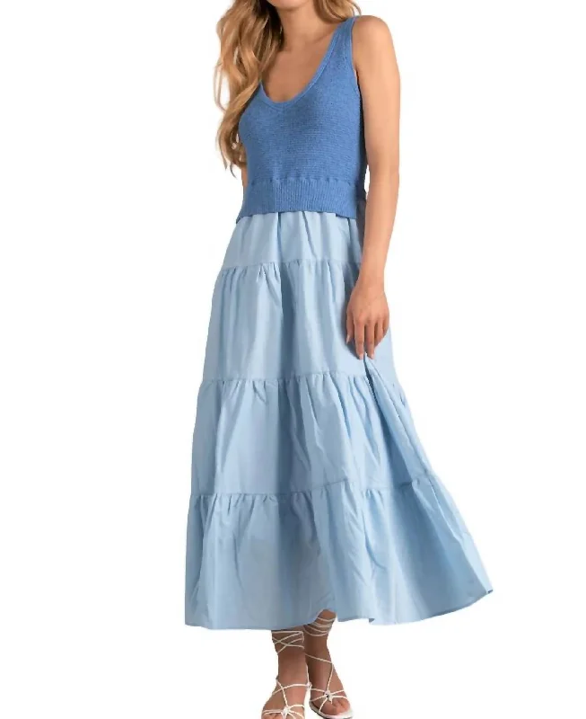 Trendy Urban Attire Madeline Combo Dress In Light Blue