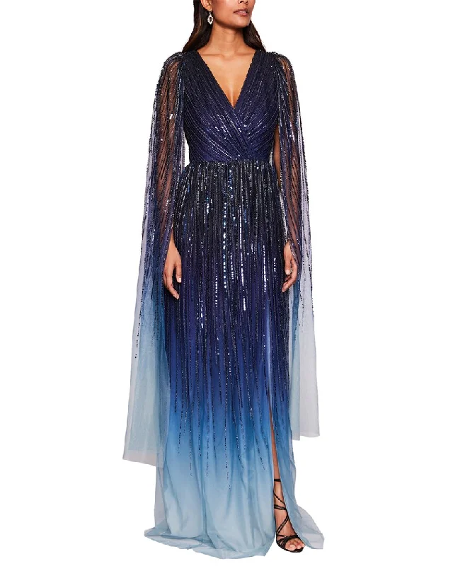 Eclectic Style Wardrobe Marchesa Notte V-Neck Caped Gown