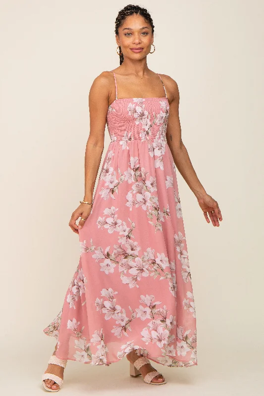 Absurdly Cheap Sale Mauve Floral Sleeveless Smocked Maxi Dress