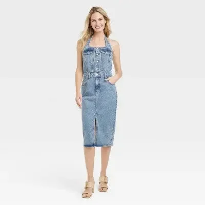 Boutique Styles New - Universal Thread Women's Midi Halter Denim Dress