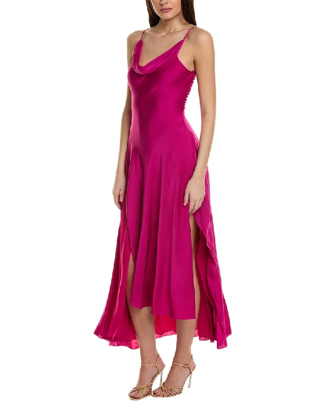 Women Wear Boutique Nicholas Elsie Ruffle Slit Silk-Blend Gown