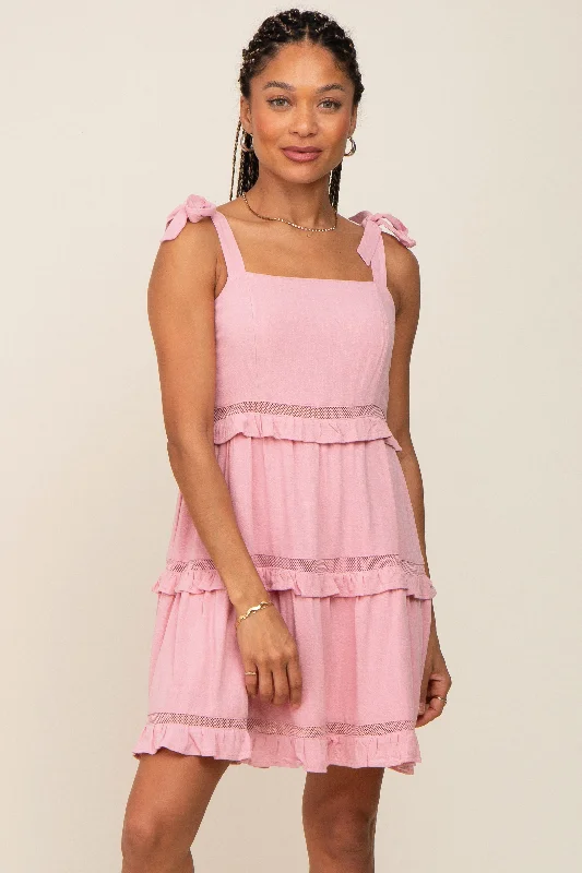 Casual Chic Pink Sleeveless Tiered Dress