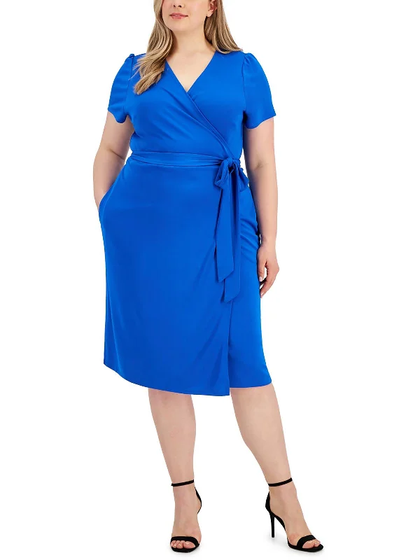 Online Clothing Boutiques Plus Womens Solid Polyester Wrap Dress