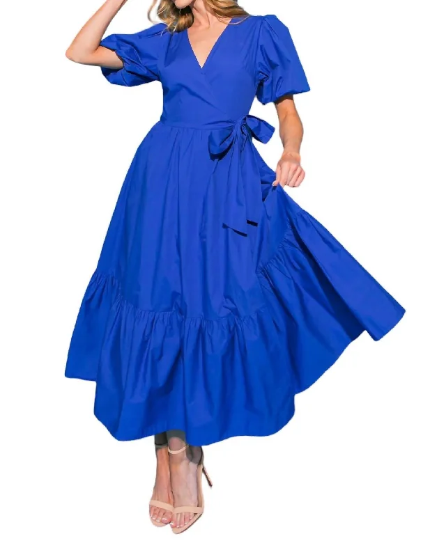 City Fashion Solid Poplin Midi Dress In Royal