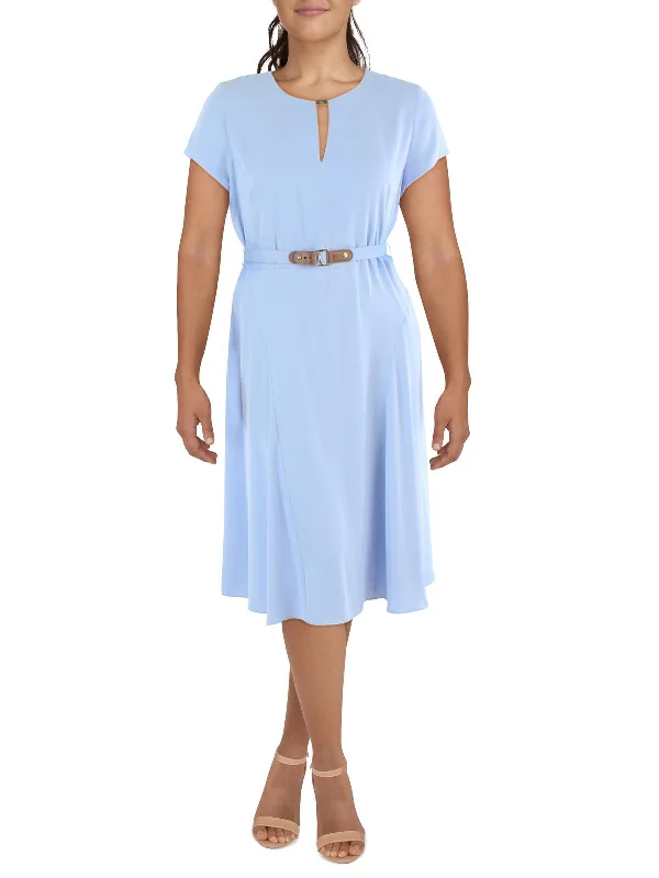 Trend Alert Womens Short Sleeve Midi Fit & Flare Dress