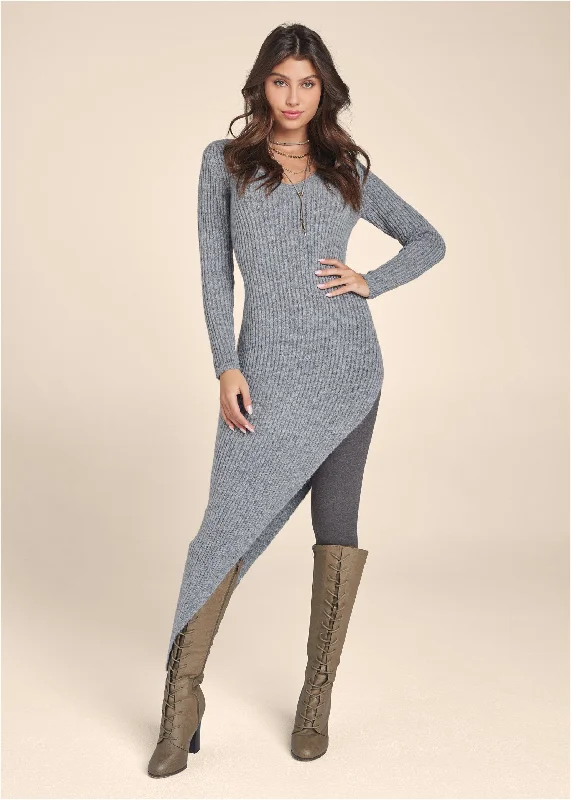 Everyday Fashion Asymmetrical Maxi Sweater - Heather Grey