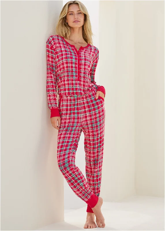 New Arrival Discount Henley PJ Onesie - Festive Flannel