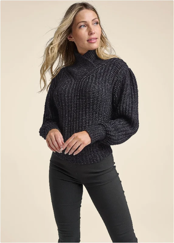 Fashion Women's Clothing Wrapped Turtleneck Sweater - Black Multi