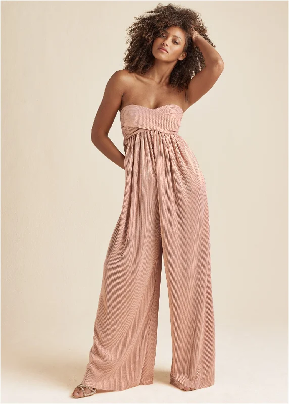 Casual Wear Strapless Shimmer Jumpsuit - Rose Gold