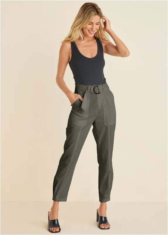 Women's High Street Fashion Relaxed Twill Straight Pant - Olive