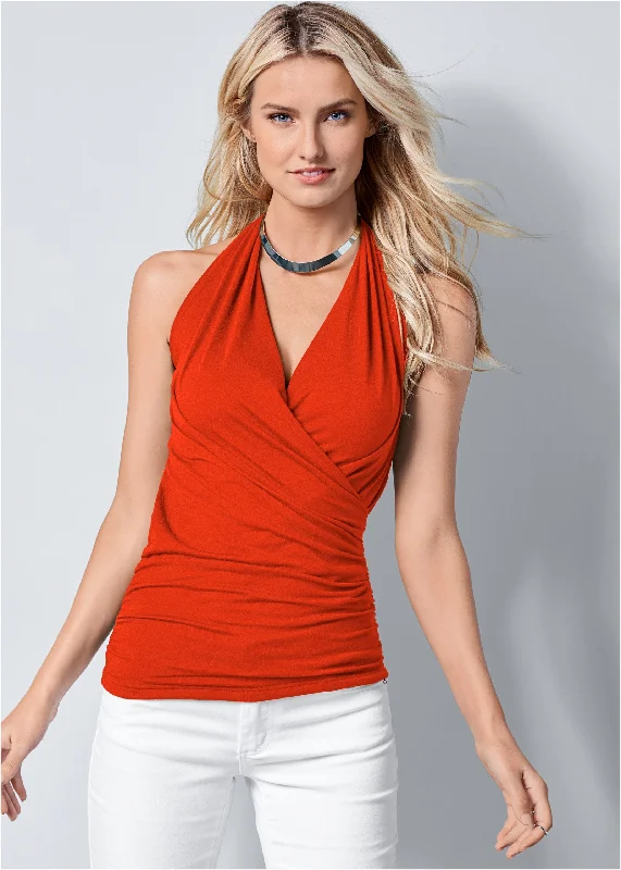 Limited Time Deal Surplice Halter Top - Orange