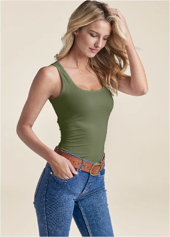 Get The Latest Trends Square Neck Tank Top - Olive