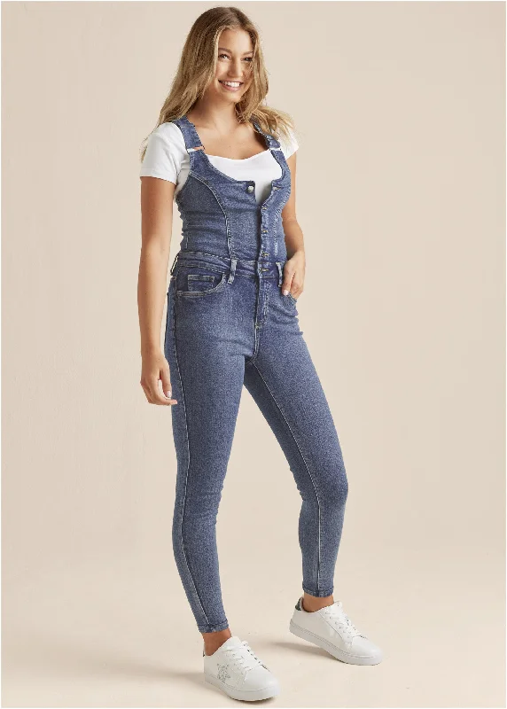 Fashion Forward Denim Overalls - Medium Wash