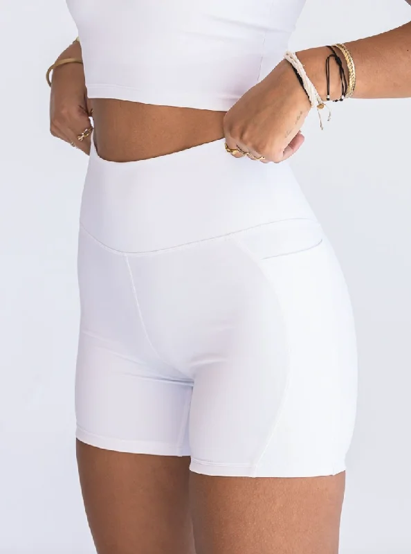 New Arrival Discounts 5'' Biker Short with Pockets - White