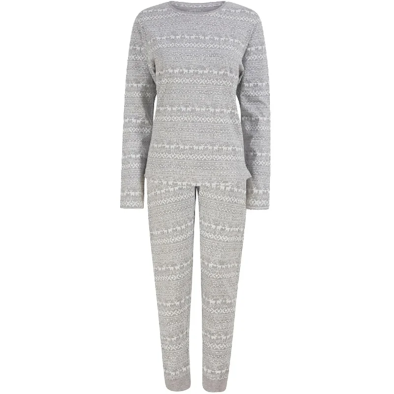 Vibrant Femme Fashion Christmas 2 Piece Vega Repeat Fairisle Womens Christmas Pyjama Set - Grey