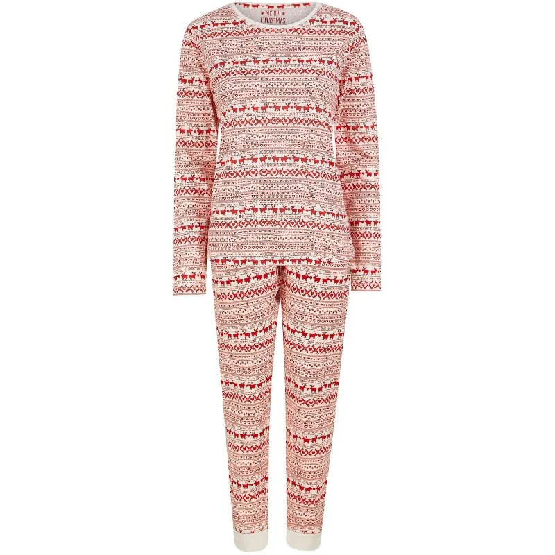 Vibrant Femme Fashion Christmas 2 Piece Vega Repeat Fairisle Womens Christmas Pyjama Set - White