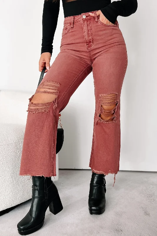 Style Streetwear Doyle High Rise 90s Vintage Vervet Crop Flare Jeans (Russet)