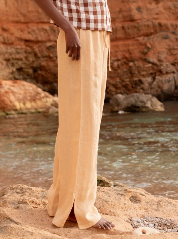 Insane Discount Onslaught Leah Wide Linen Pants with Slits - Mustard