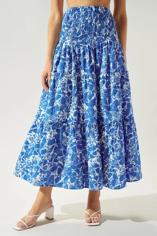 Sales For Clothes Marina Floral Smocked Tiered Midi Skirt