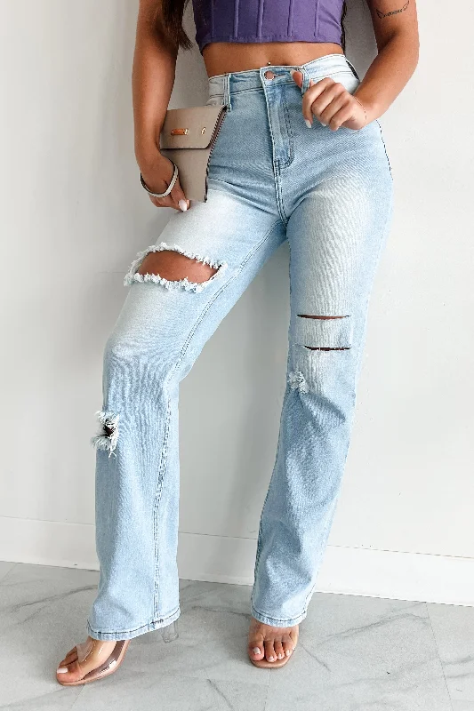 Limited Time Offers Only Good Days High Rise Distressed Wide Leg Jeans (Light)