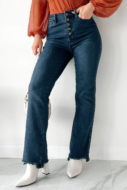 Clearance Sale Online Otis Judy Blue Button Fly Distressed Hem Straight Leg Jeans (Dark)