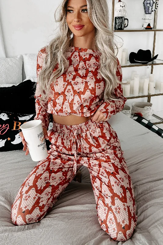 Sporty Streetwear Sleep Tight Two-Piece Printed Pajama Set (Plaid Ghost)