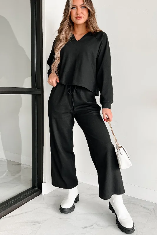 Online Boutiques Affordable Working From Home Two-Piece Loungewear Set (Black)